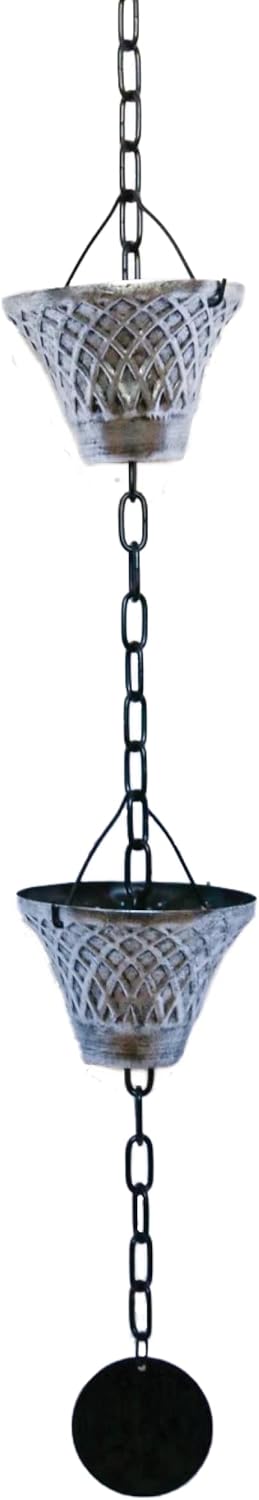 Rain Chain Iron Silver Bells - Rain Chains for Gutter - Functional Replacement for Downspout - Silver Bell Design Pack of 2