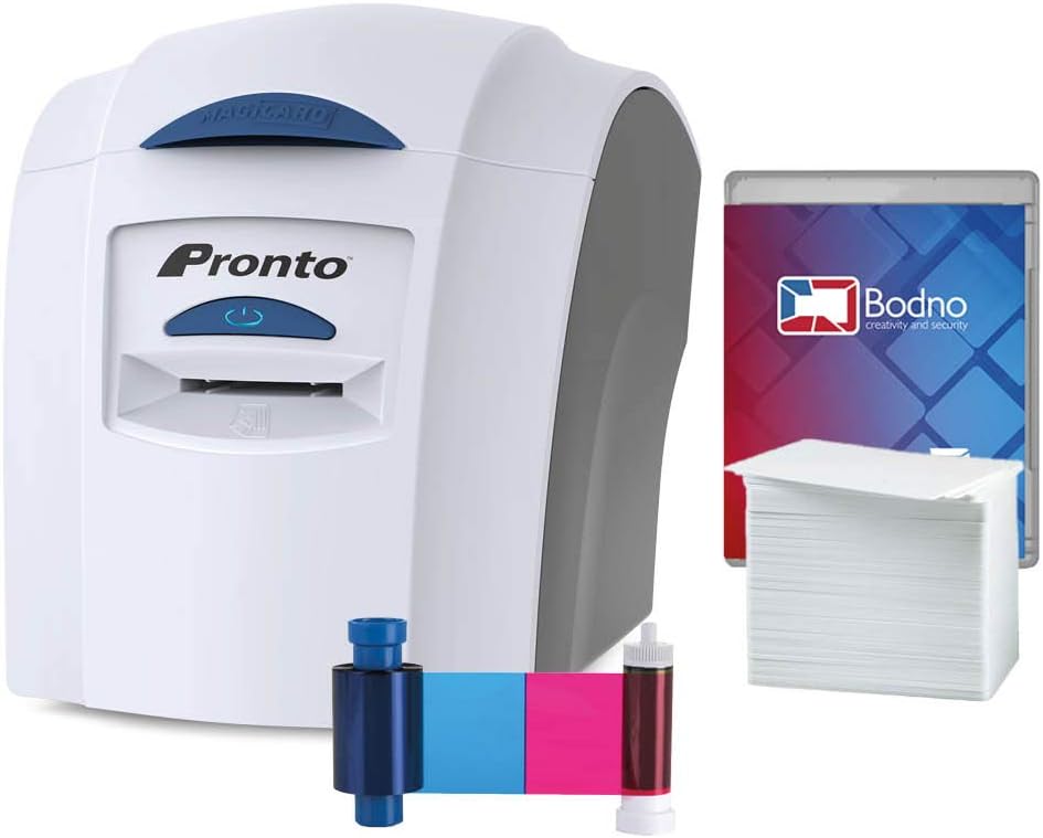 Magicard Pronto ID Card Printer & Complete Supplies Package with Bodno ID Software and Camera - Bronze Edition