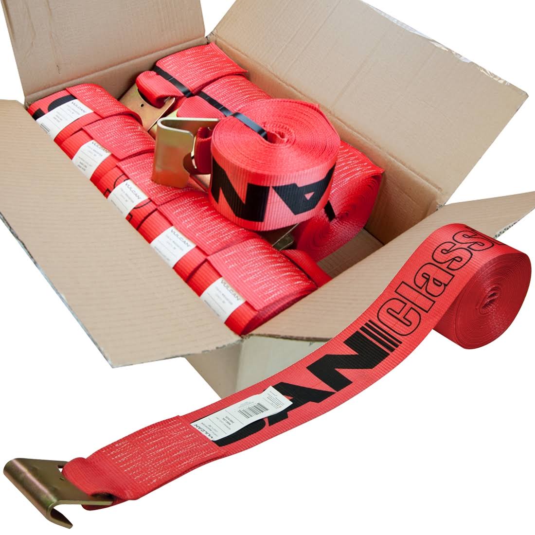 Vulcan Winch Strap with Flat Hook - 4 inch x 30 foot, 10 Pack - Classic Red - 5,000 Pound Safe Working Load