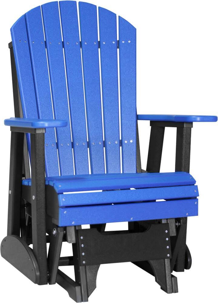 LuxCraft Recycled Plastic 2& Adirondack Glider Chair-Blue on Black