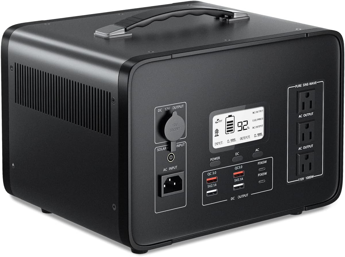 IOTWE Portable Power Station Alpha-1000 1000W Backup Power Supply with LCD Display, 1008Wh Capacity LiFePO4 Battery with DC/AC Outlet, 2 PD 65W Type-C, 2 QC 3.0 USB Output for RV Camping Outdoor Travel Home Emergency