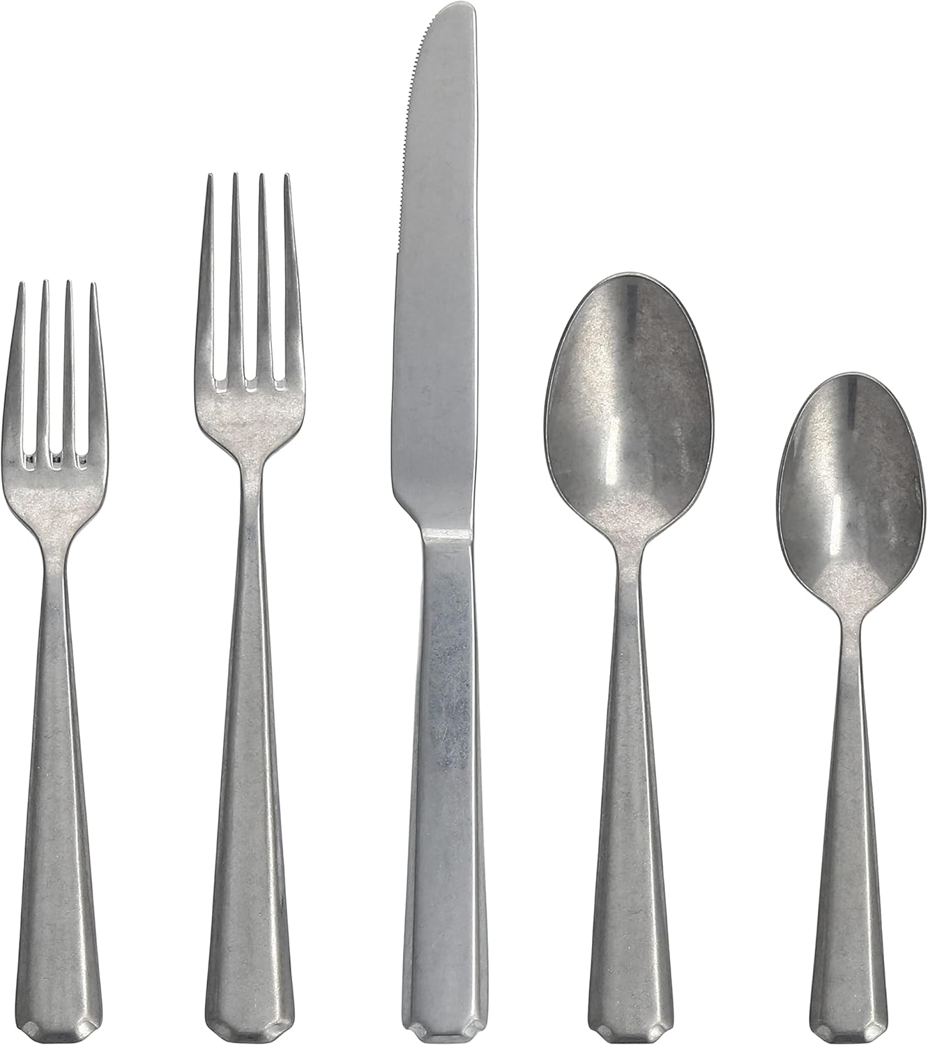 Fortessa Valen 18/10 Stainless Steel Flatware, Tumbled Stainless Steel, 20 Piece Place Setting, Service for 4