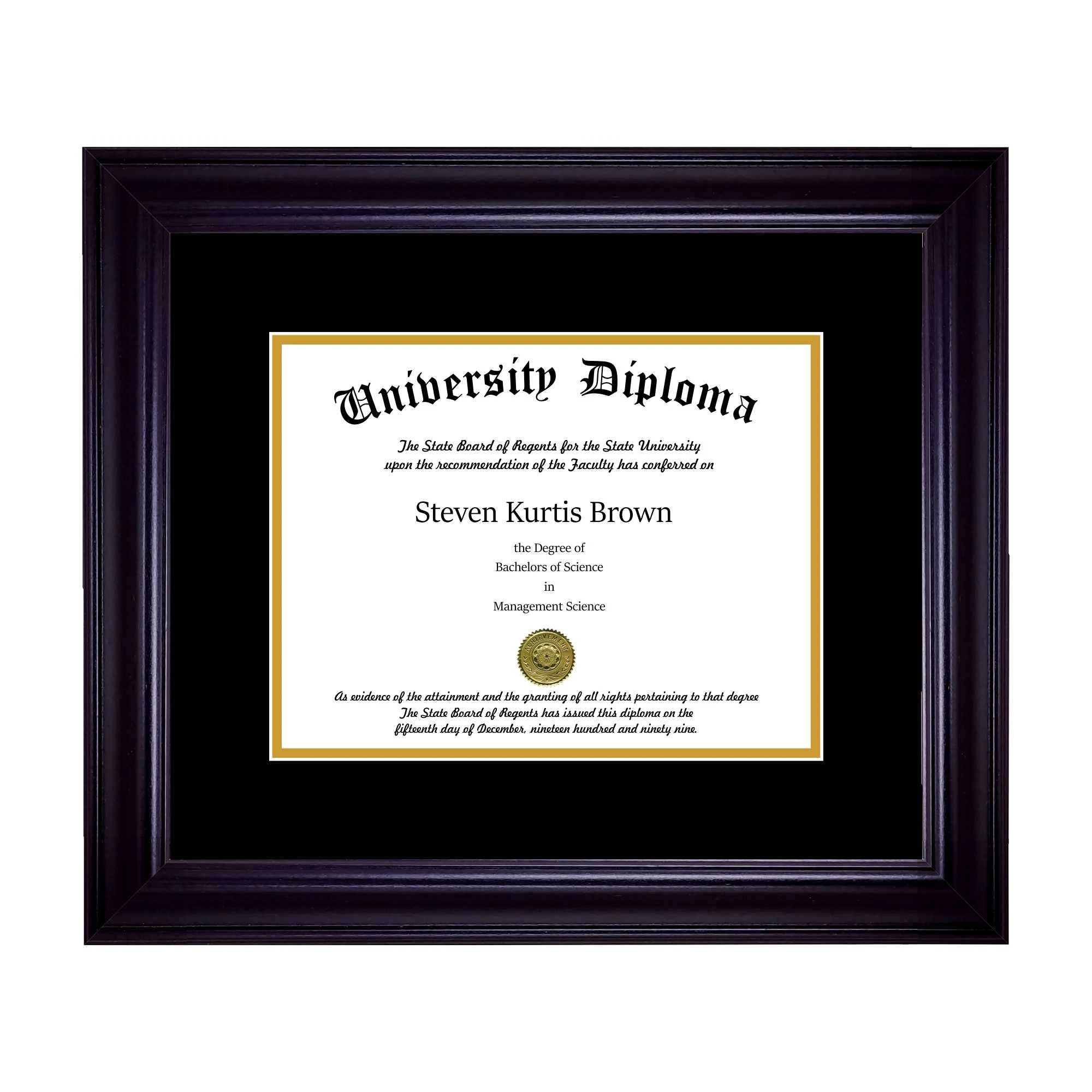 Perfect Cases and Frames Single Diploma Frame with Double Matting for 9x22 x 7x22 Tall Diploma with Black 2x22 Frame