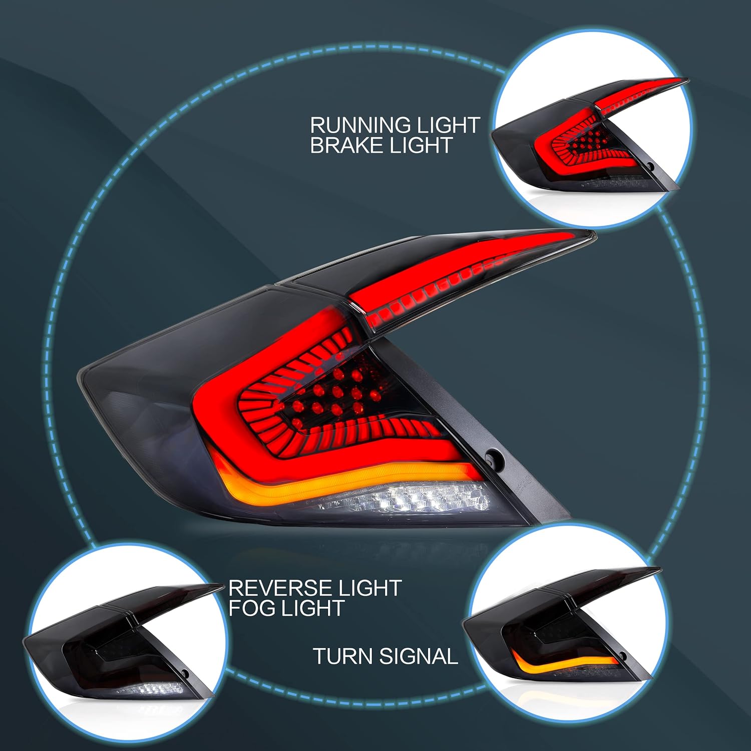 VLAND Taillight Fit for 2016-2020 Civic Sedan( Not Fit for Hatchback/ Type R),Smoked