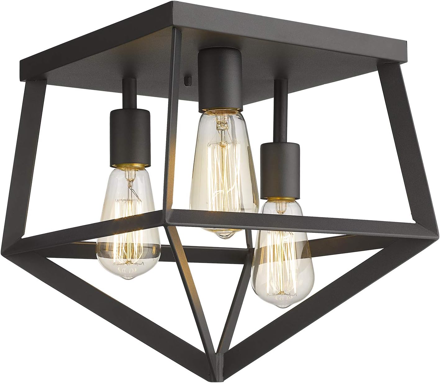 Zeyu Flush Mount Ceiling Light, 3-Light Industrial Ceiling Light Fixture 11 inch, Black Finish and Metal Shade, ZD19-F3