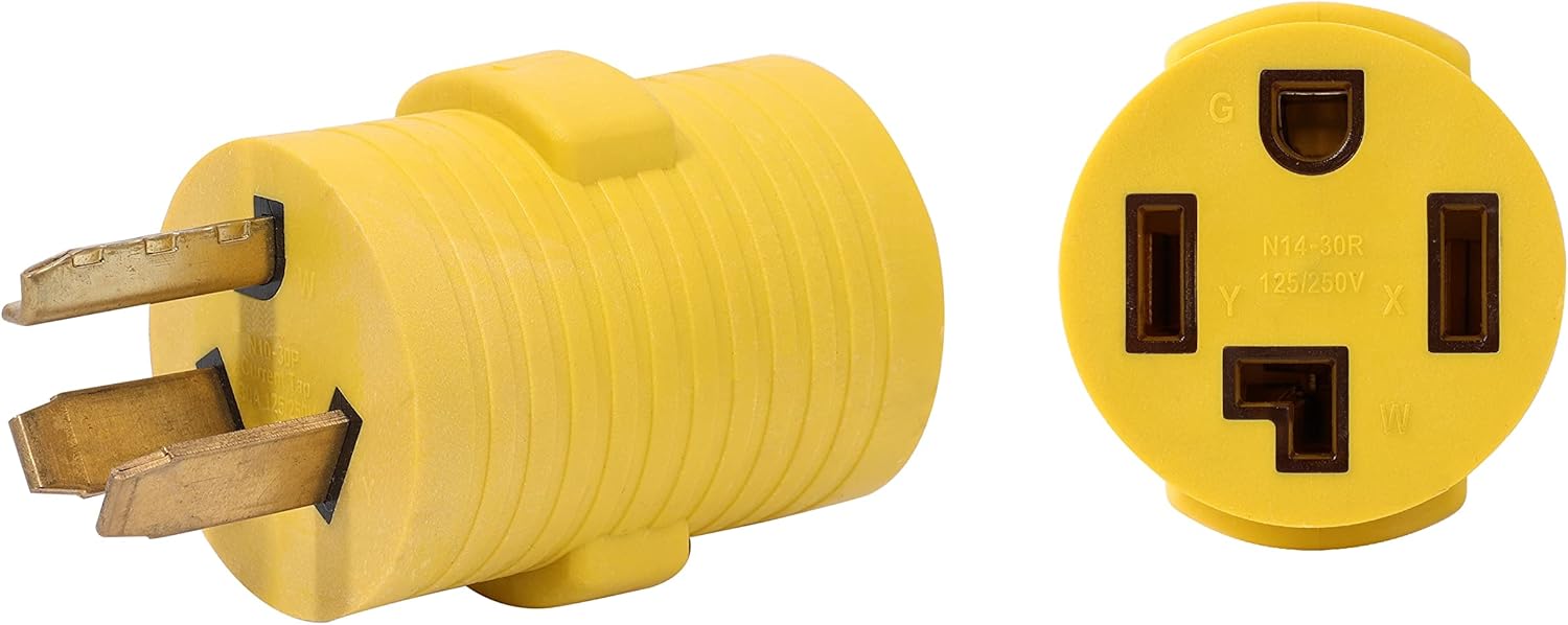 ONETAK NEMA 10-30P to 14-30R Compact 240V 30 Amp 3 Prong Dryer Male Plug to 4 Prong Generator Female Receptacle EV Charger Compatible Tesla Gen 2 Power Cord Adapter