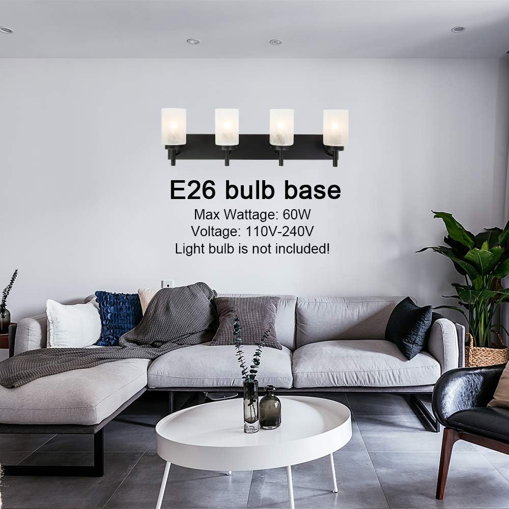 VINLUZ Bathroom Lighting 4-Light Black Vanity Light Fixtures Farmhouse Industrial Wall Light Mounted Lamp for Dining Rooms Living Room Kitchen