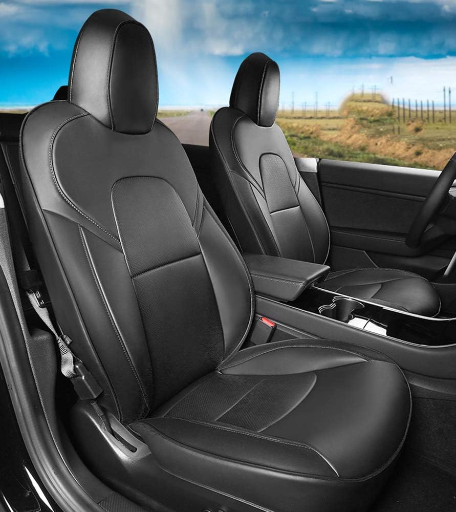 AAGiiLEEYO Car seat Cover,Black Leather Custom Full Set Seat Covers Fit for 2017 2018 2019 Tesla Model 3