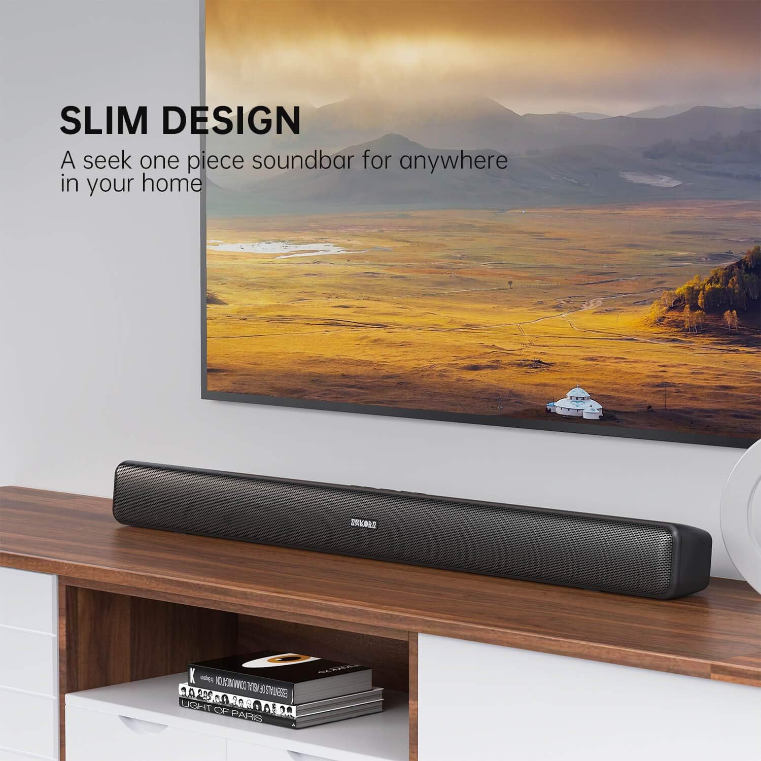 Sound Bars for TV, SAKOBS 29 Inch Soundbar, 60W 80 dB Stereo Home Audio Surround Sound System, Wired & Wireless TV Speakers, 3 Equalizer Modes, Bluetooth/Optical/Aux, Remote Control Pack of 2