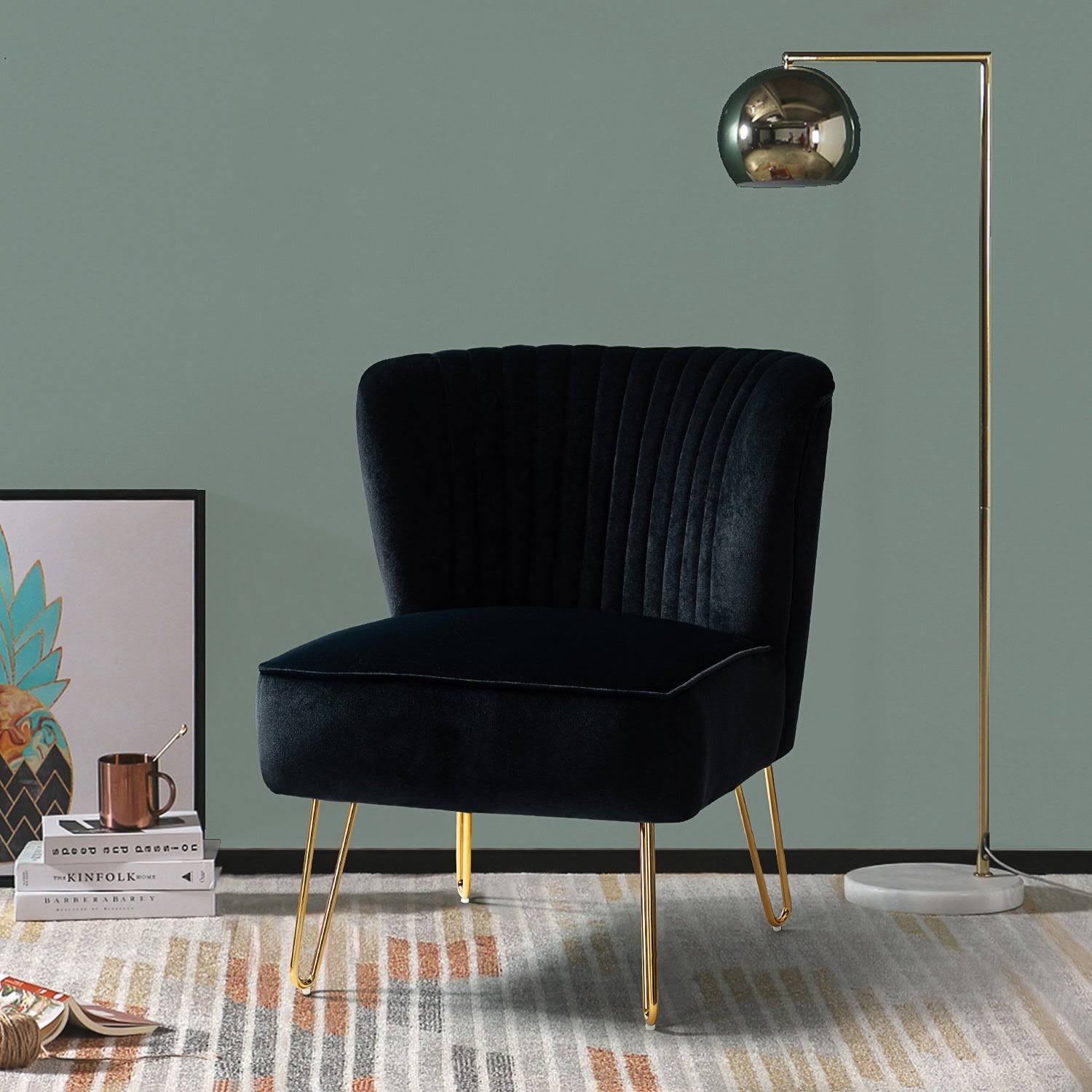 Barto Tufted Side Chair with Golden Base - Black
