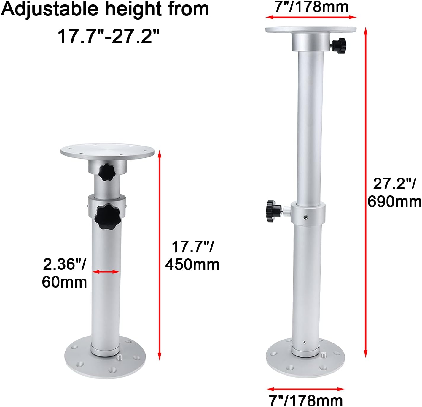 Artilife Table Pedestal Stand, Adjustable Table Pedestal Stand Base for Marine Boat Yacht Caravan Motorhome Workroom Silver,Upgrade and More Stable
