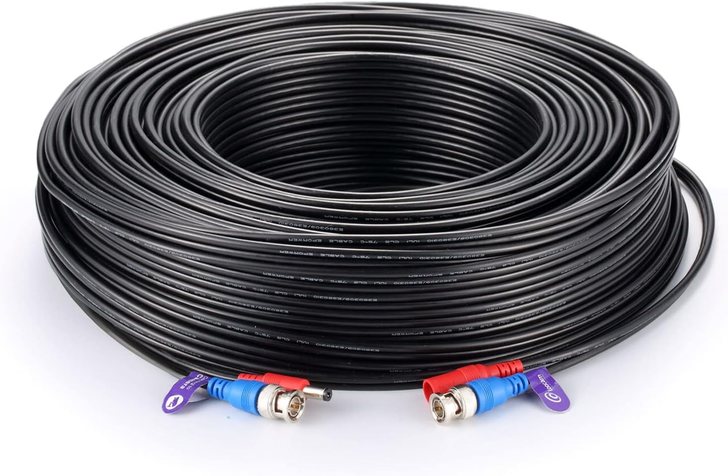 Loocam 200ft Extension Cord with Cable Clips, HD Video Power for CCTV Surveillance Camera DVR Security System, BNC Video and DC Power Extension Cable Wired (Black 200ft)