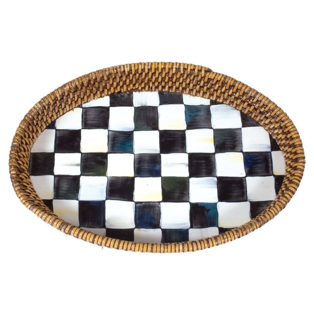 MacKenzie-Childs Courtly Check Rattan u0026 Enamel Tray - Small