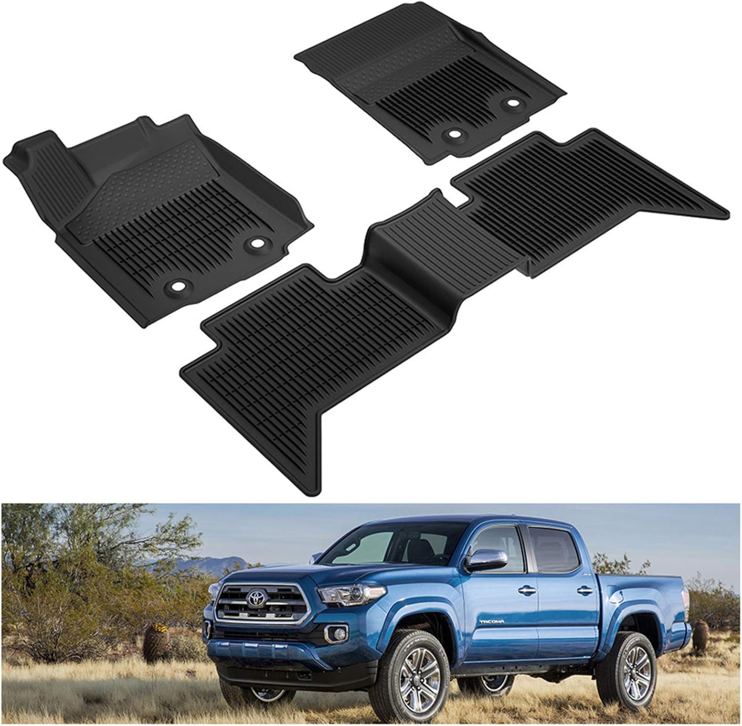 KIWI MASTER Floor Mats Compatible for 2018-2022 Toyota Tacoma Accessories Double Cab Crew Cab All Weather Mat Liners Front & 2nd 2 Row Seat TPE Slush Liner Black