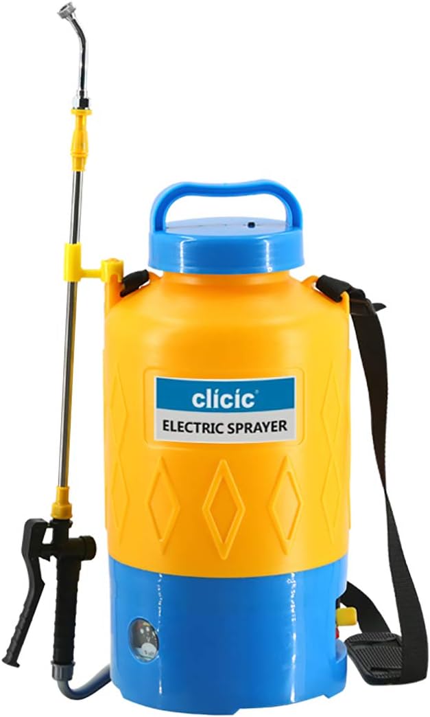 CLICIC 1.3 Gallon Portable Battery Powered Sprayer with Long-Life Battery for Gardens, Cleaning Cars and Wall, Includes Adjustable Shoulder Strap, Yellow Pack of 2
