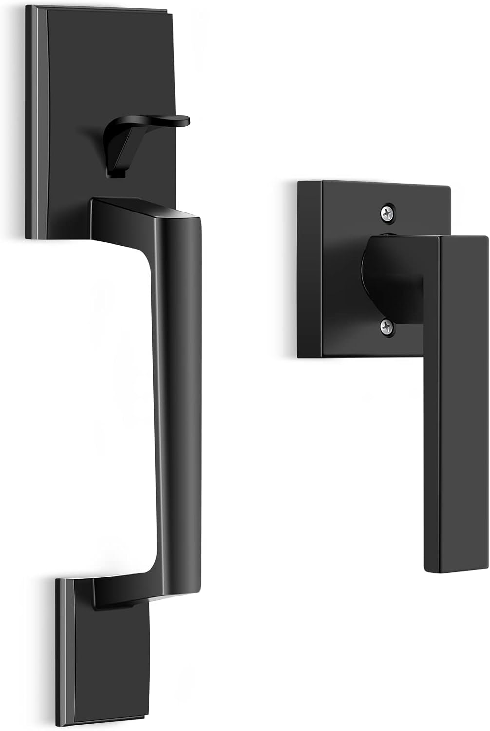 Front Door Handleset Entry Door Handle with Door Lever for Right & Left Sided Doors Single Cylinder Door Handle Matte Black