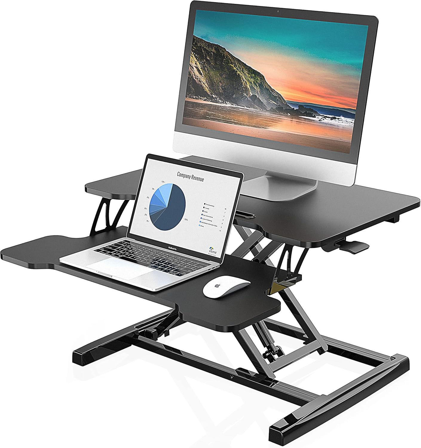 FITUEYES Height Adjustable Standing Desk Converter 32” Wide Sit to Stand Desk Tabletop Workstation, Black, SD308001WB