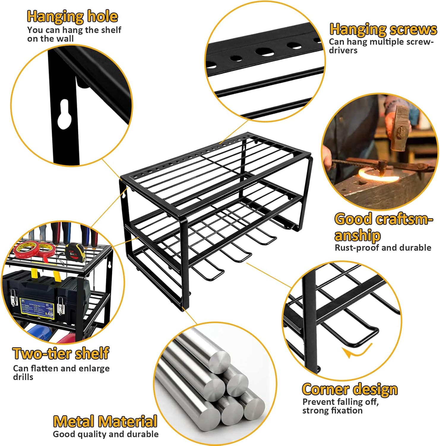 Power Tool Organizer,3 Layers Heavy Duty Floating Tool Shelf,Power Tool Storage,Metal Power Tool Holder,Wall Mounted Storage Rack for Handheld & Power Tools ,Tool Organizers and Storage