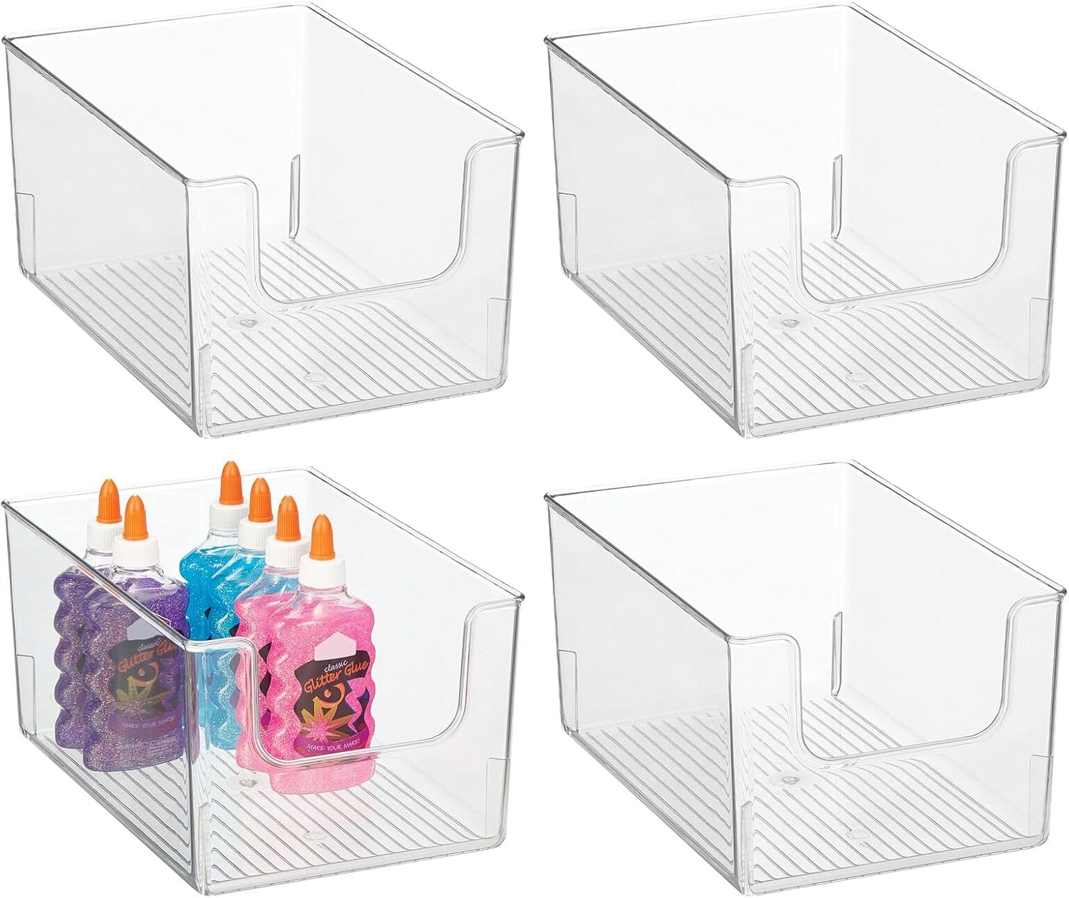 mDesign Modern Stackable Plastic Open Front Dip Storage Organizer Bin Basket for Household Organization - Shelves, Cubby, Cabinet, and Closet Organizing Decor - Ligne Collection - 4 Pack - Clear