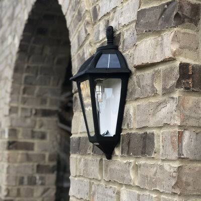 Rioux Solar Powered Outdoor Wall Lantern Alcott Hill Fixture Finish: Black