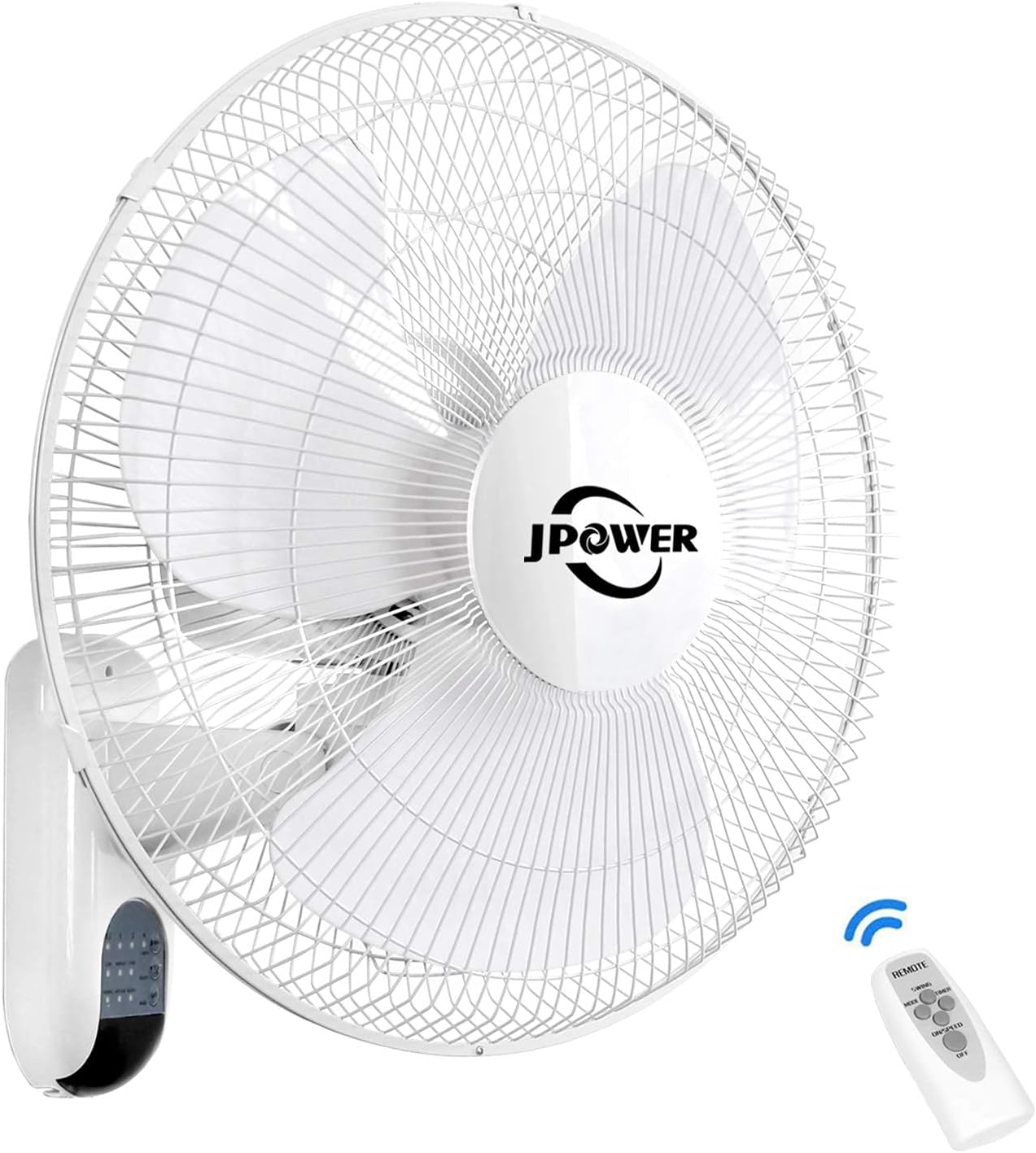 JPOWER 16 Inch Wall Mount Fan With Remote,2400CFM Mountable Oscillating Fan With 3 Speed Settings,Adjustable Tilt, Lightning Deal Pack of 2