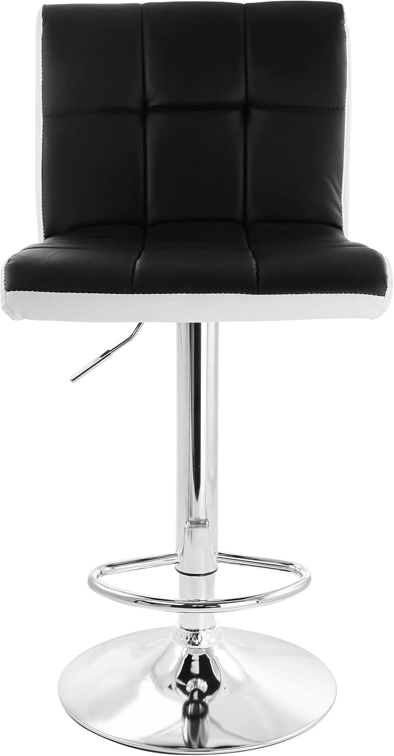 Elama 2 Piece Faux Leather Tufted Bar Stool in Black and White with Chrome Base,ELM-742