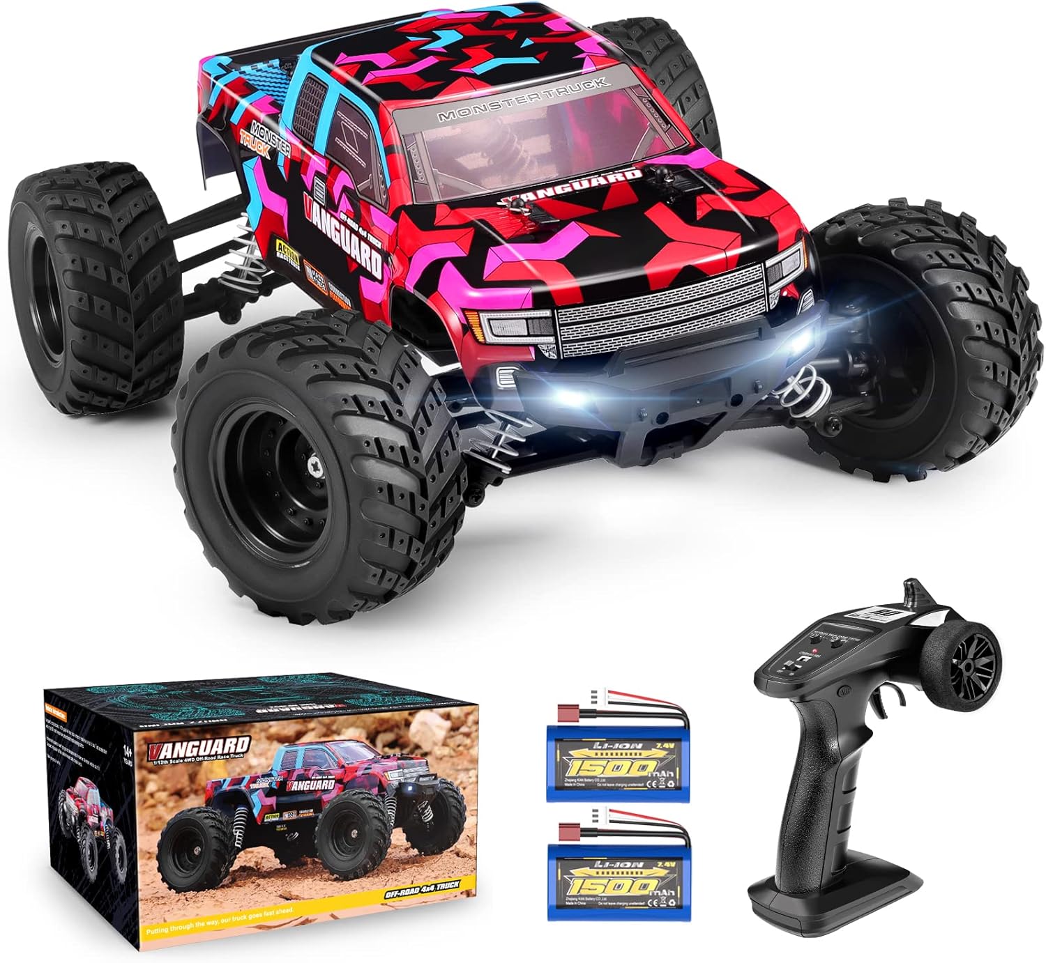 GROZZ-RACING 903 RC Trucks 1:12 Scale 4X4 Off-road Truck High Speed RC Cars 38 km/h, Electric Remote Control Car for Adults and Kids Hobby Grade RTR Two Batteries for 40 min Play Xmas Truck Toys Gifts