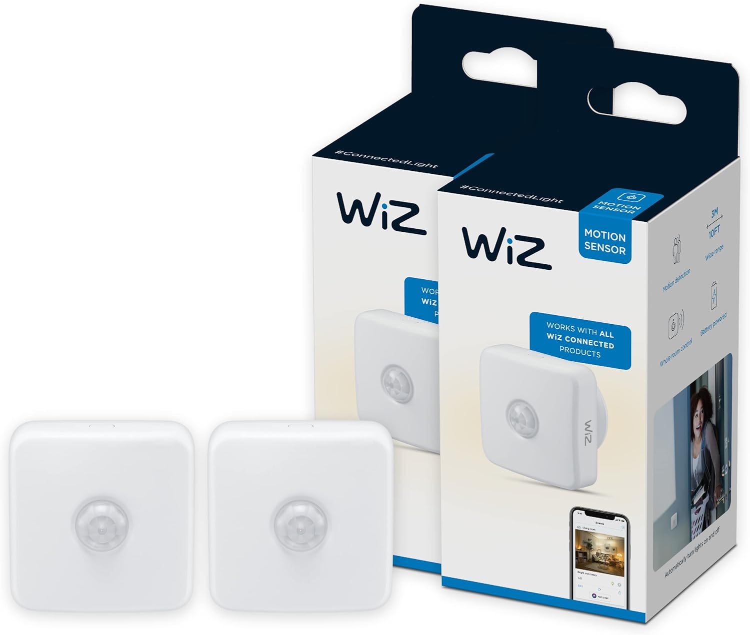 WiZ Connected 2-Pack WiFi Motion Sensor for Lights, Compatible with Alexa and Google Home Assistant, White