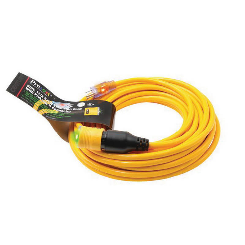 Pro Lock D14412050YLW Extension Cord w/ CGM Yellow Lighted 50' 12/3 SJTW | Acme Tools
