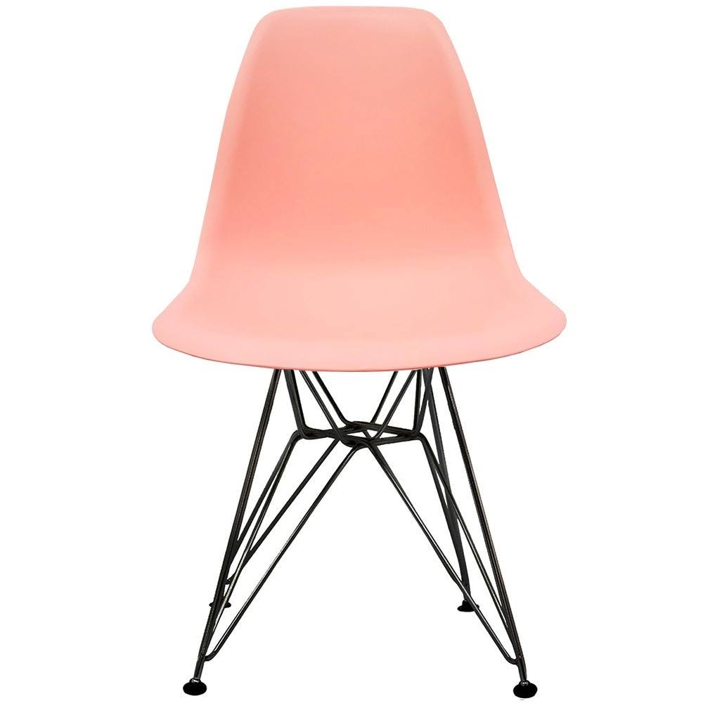 2xhome Modern Plastic Accent Designer Side Dining Matte Chair with Dark Black Wire Chrome Legs Base - Coral Pink