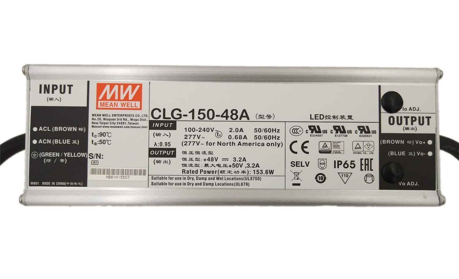 MEAN WELL CLG-150-48A 150 W Single Output 3.2A 48V Short Circuit Protection AC/DC Switch Power Supply - 1 item(s)