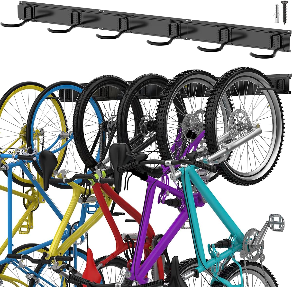 TORACK Bike Storage Rack, 6 Bike Rack Wall Mount Home and Garage Organizer, Vertical Bicycles Hanger Hooks for Indoor Space Saving Pack of 2