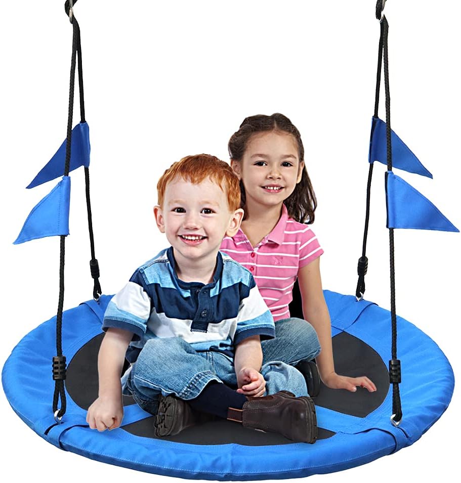Saucer Tree Swing Seat with Straps for Children, 40 Inch Flying Saucer Swing for Kids 2 Added Hanging Straps Adjustable Multi-Strand Ropes Pack of 2