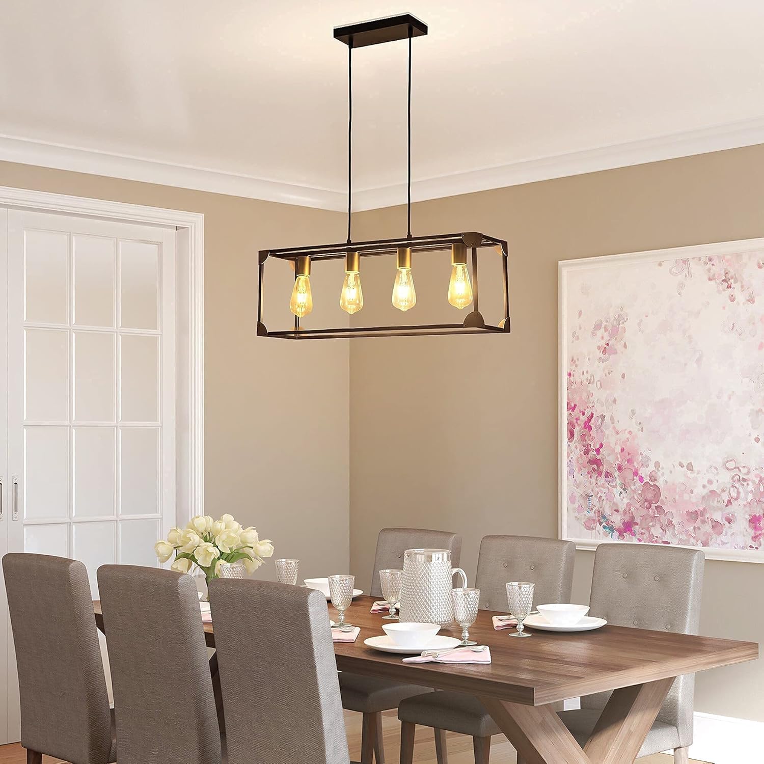 LEIP Kitchen Pendant Lighting Over Island Farmhouse Chandeliers for Dining Room Farmhouse Industrial Lighting for Kitchen Living Room Bedroom Hallway (Black&Gold) E26