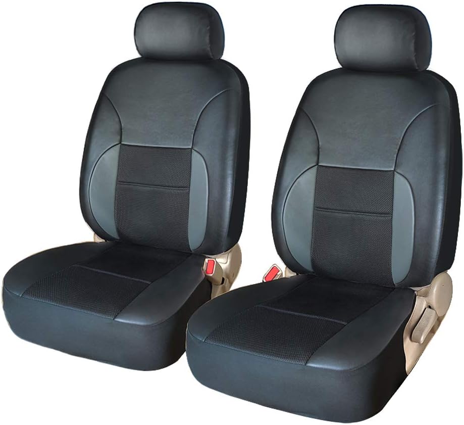 Car Seat Covers Full Set - Luxurious Leather Auto Front Rear Headrest Seat Protectors - Fits Most Car Truck Van SUV, 5 All Seat Covers, Black