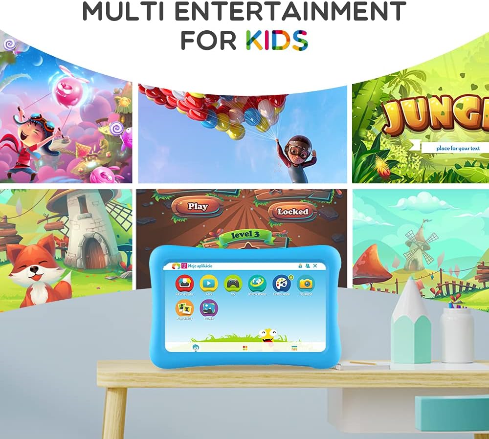 Kids Tablet, Android OS, 32GB ROM, Kidoz Pre Installed, IPS HD Display, 7 inch WiFi Android Tablet, Kid-Proof, Blue Pack of 2