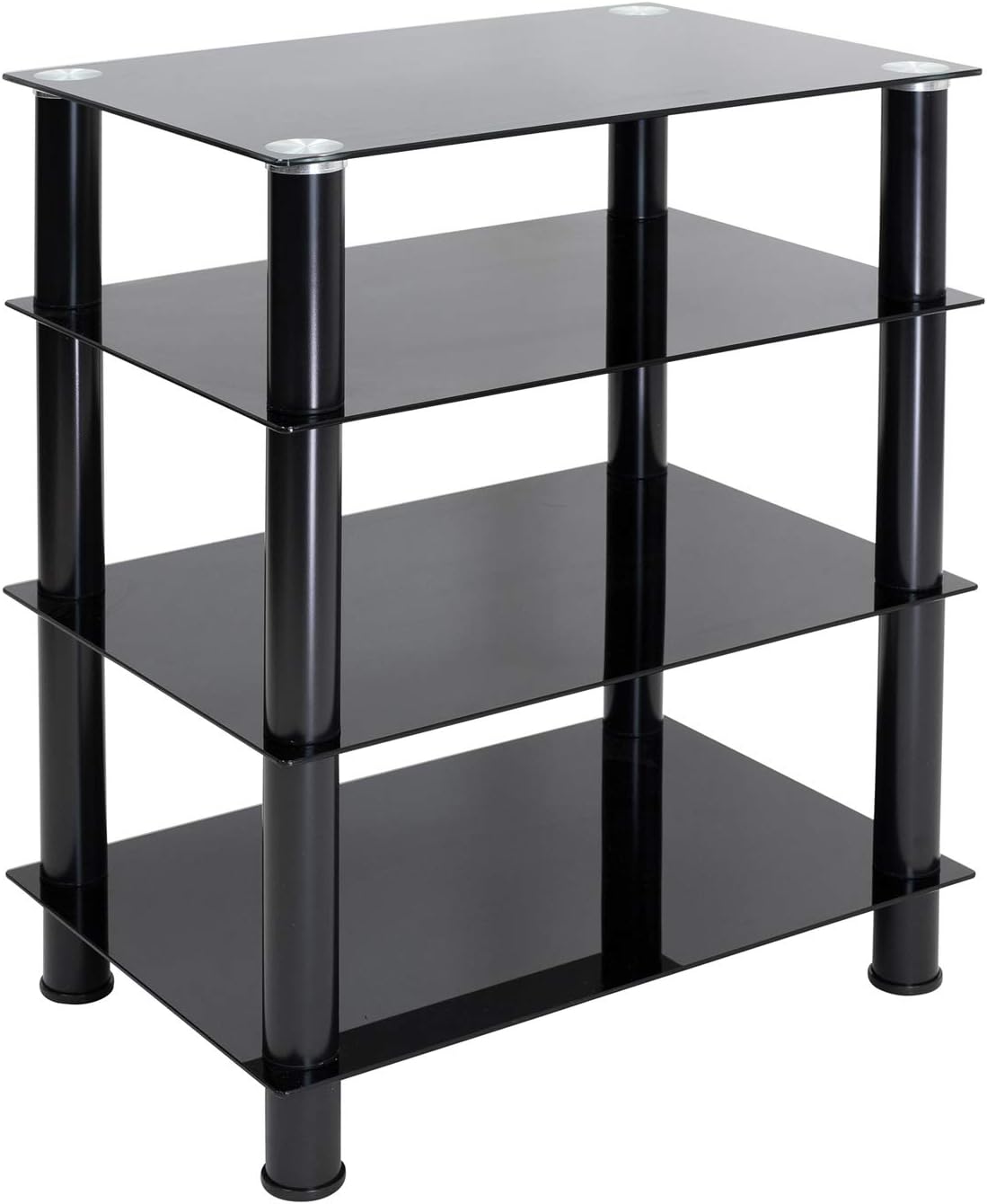 Mount-It! Tempered Glass AV Component Media Stand, Audio Tower and Media Center with 5 Shelves, 220 Lbs Total Capacity, Black Shelves Chrome Legs (MI-8671)