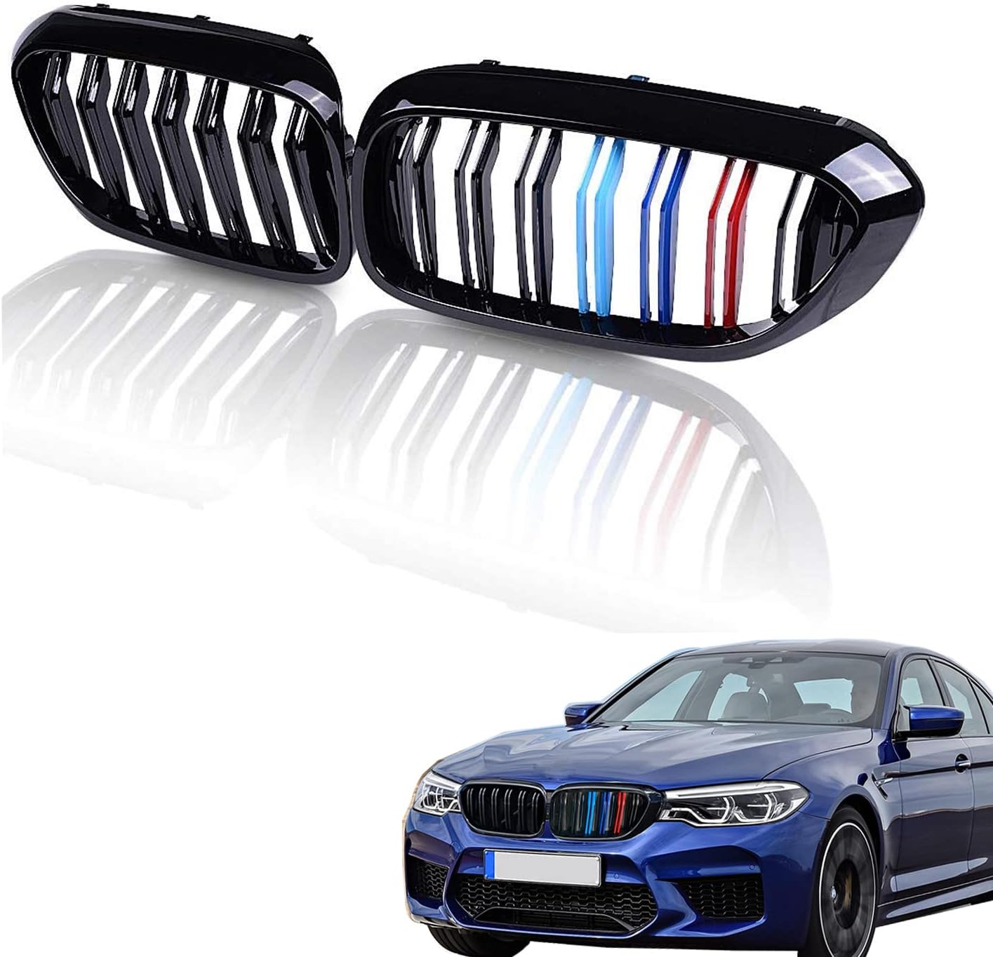 AvA Grille Grill for BMW 5 Series G30 G31 G38 520i 525i 530i 540i 550i 2017-2020 2Pcs (M-Color) Pack of 2