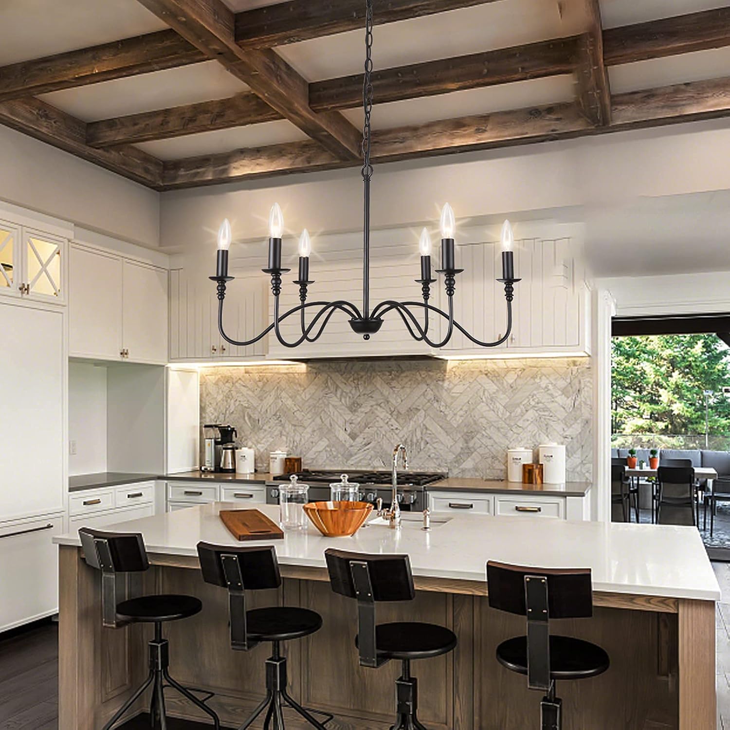 MIDUXIY Black Farmhouse Chandeliers, 6-light Modern Industrial Iron Chandeliers, 28.3
