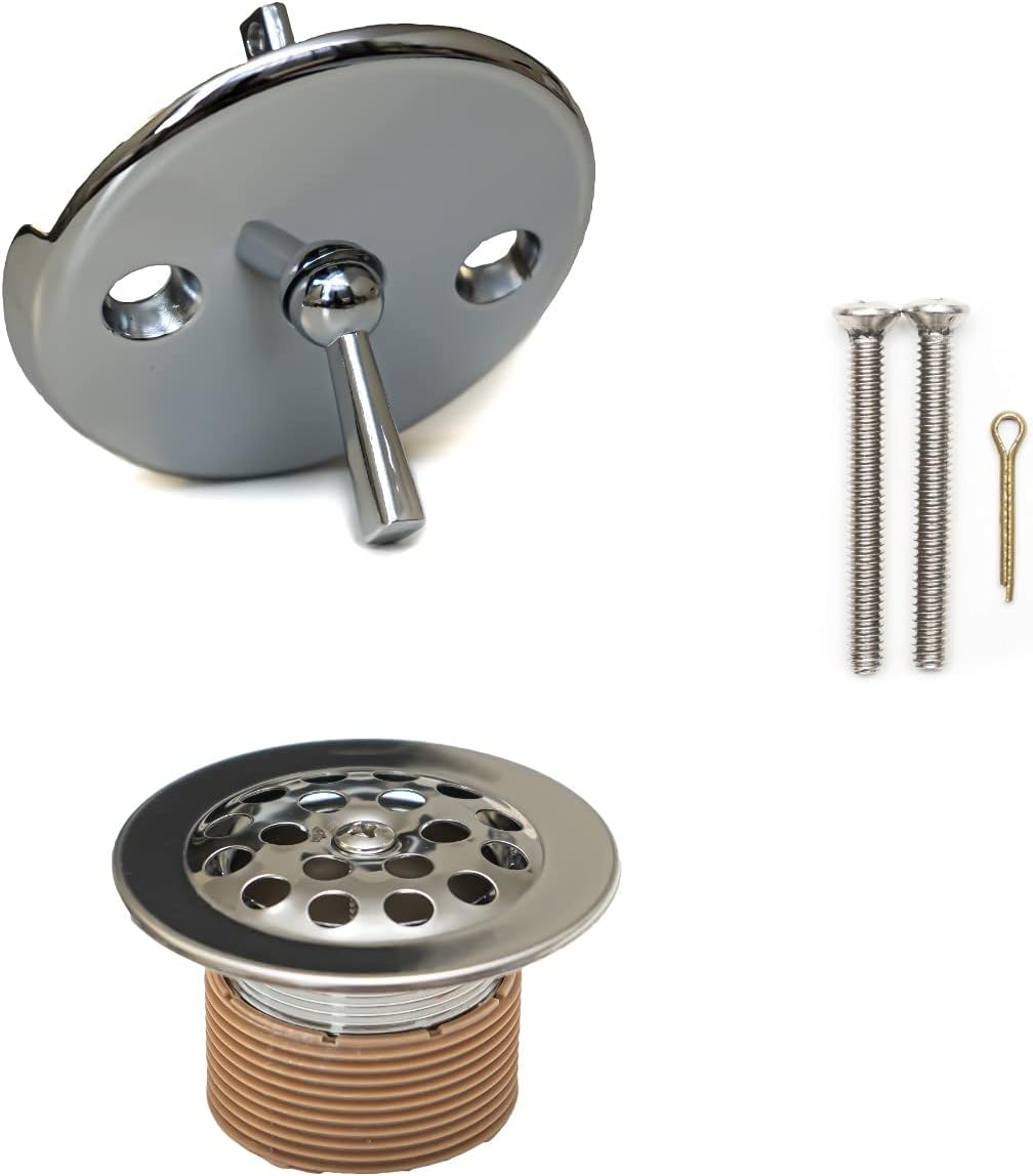 Nick the Fixer Bathtub and Shower Tub Drain Trim Kit &ndash; Includes Tub Strainer, Waste & Overflow Face Plate and Cover & Trip Lever &ndash; Durable Finish and Rust Resistant (Chrome)