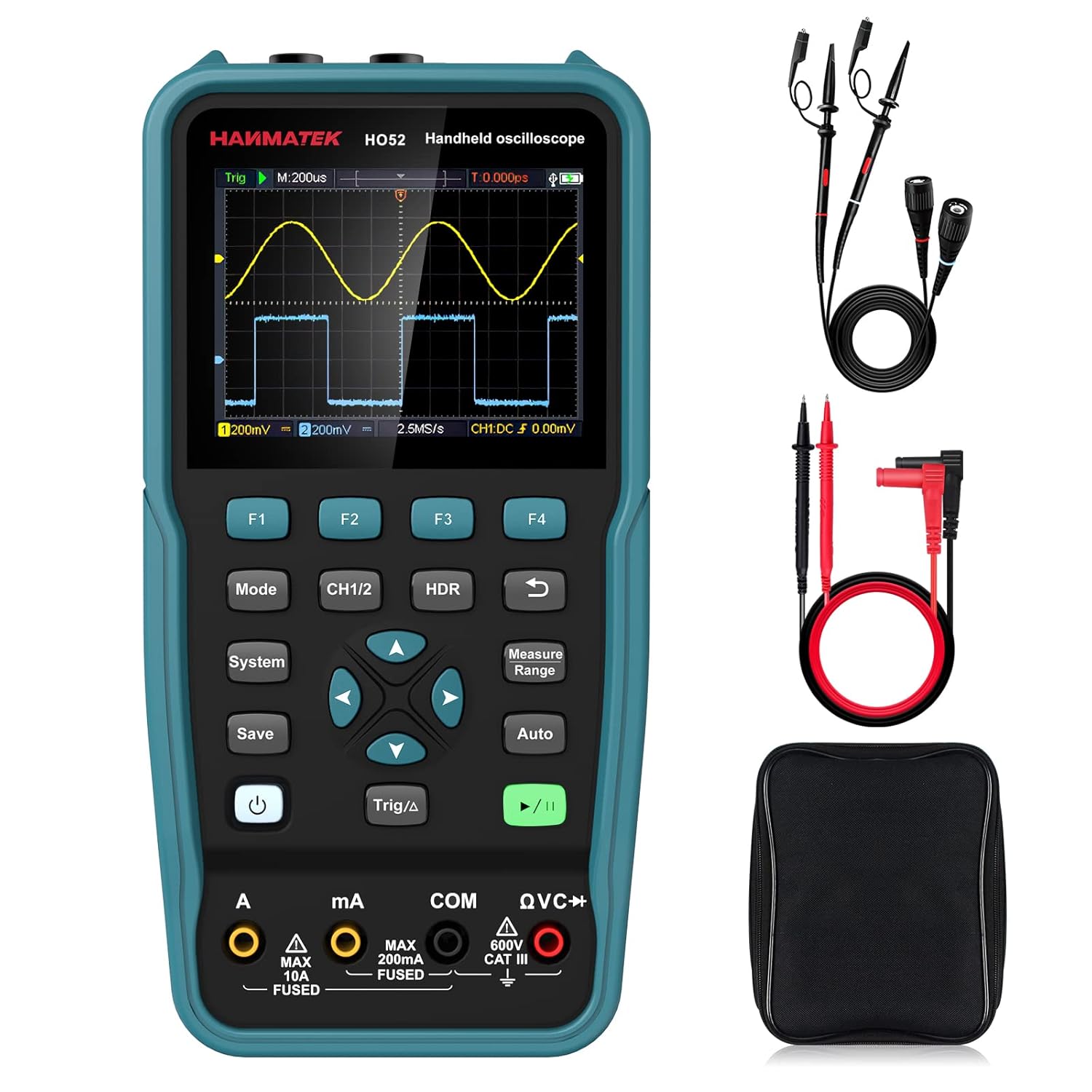 Handheld Digital Oscilloscope 50Mhz Bandwidth with 2 Channels HO52 3.5