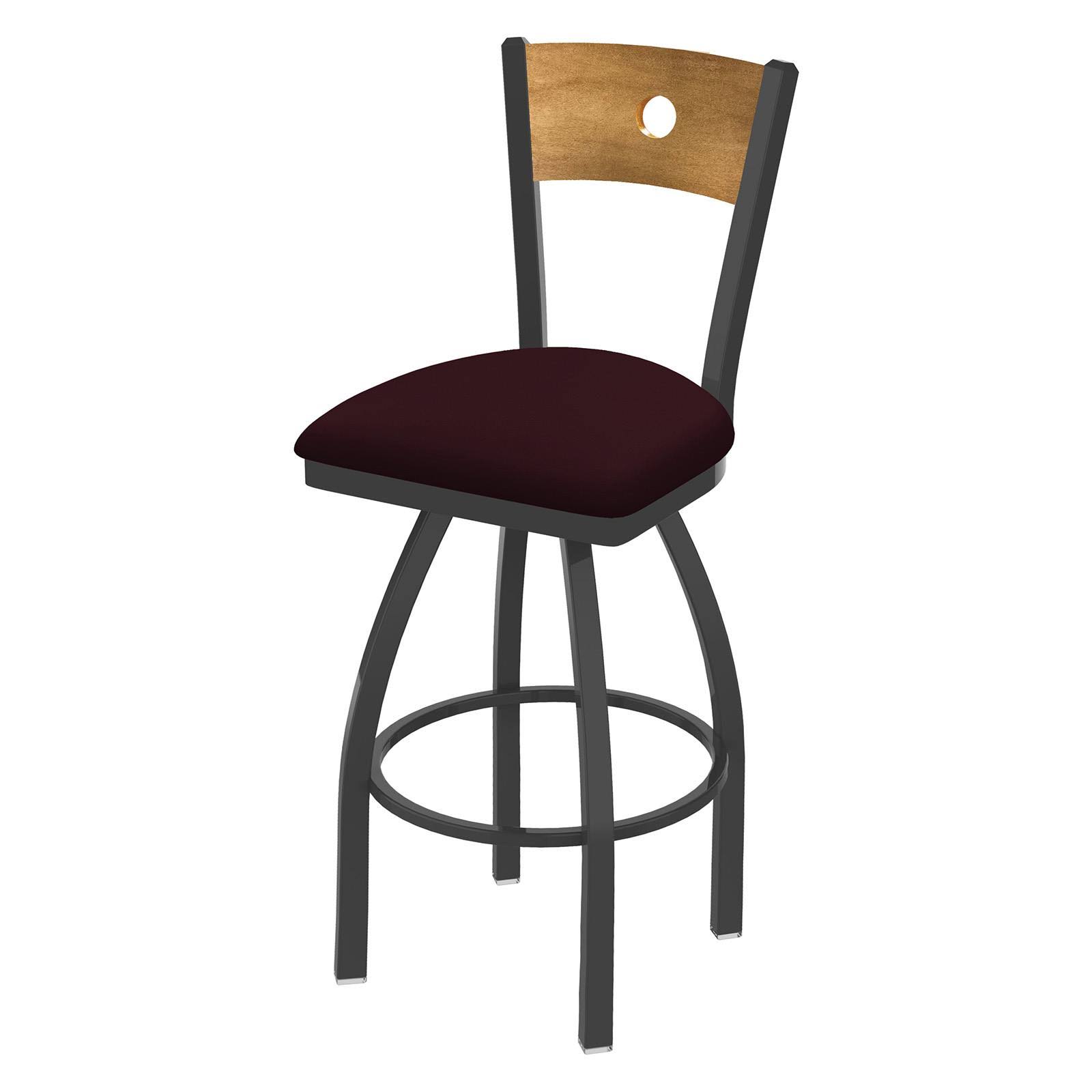 Holland Bar Stool 830 Voltaire 25x22 Counter Stool with Anodized Nickel Finish, Allante Wine SEAT, Dark Cherry Maple BACK, and 3