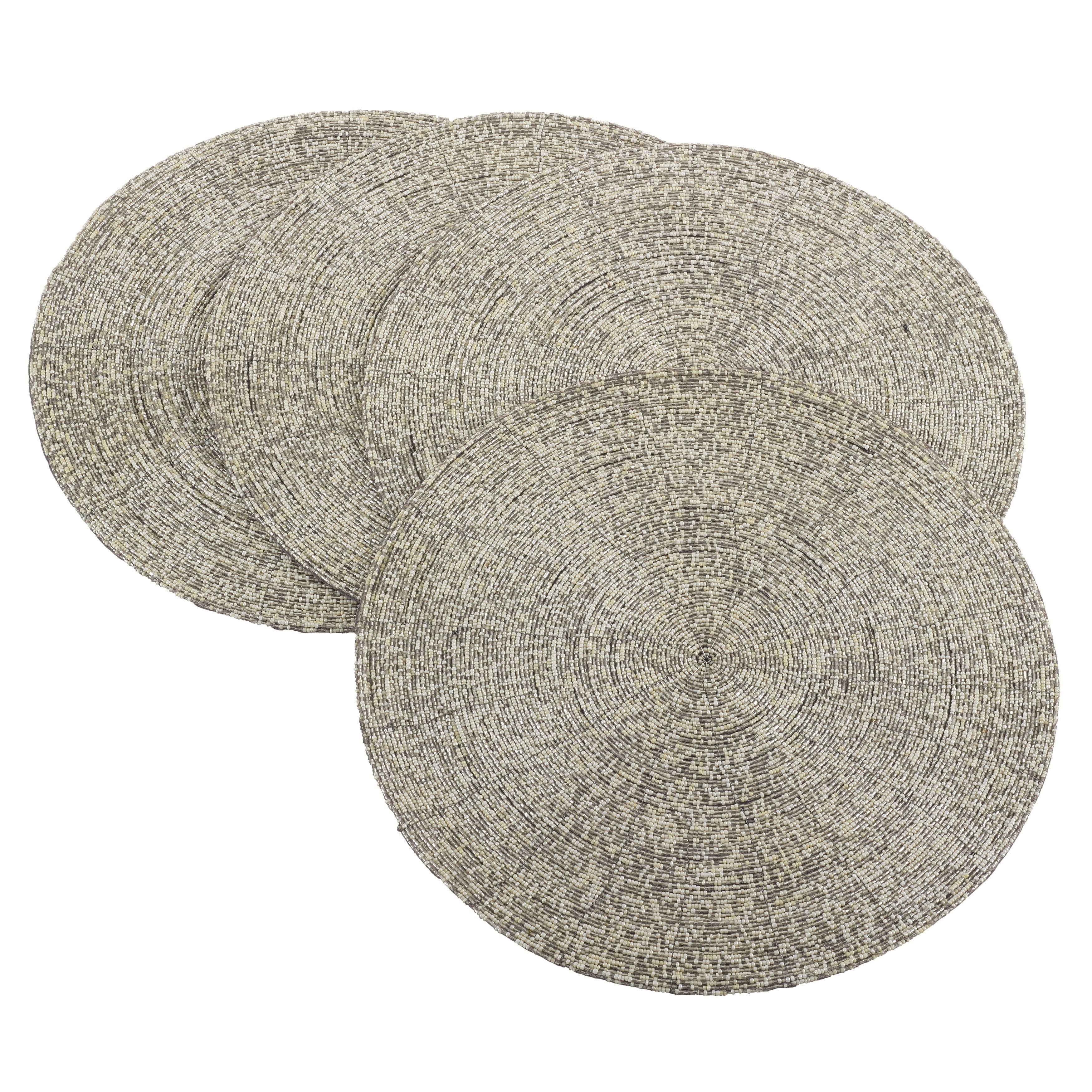 Saro Lifestyle 1036.S14R Glass Beaded Design Elegant Glam Placemat Silver - Set of 4