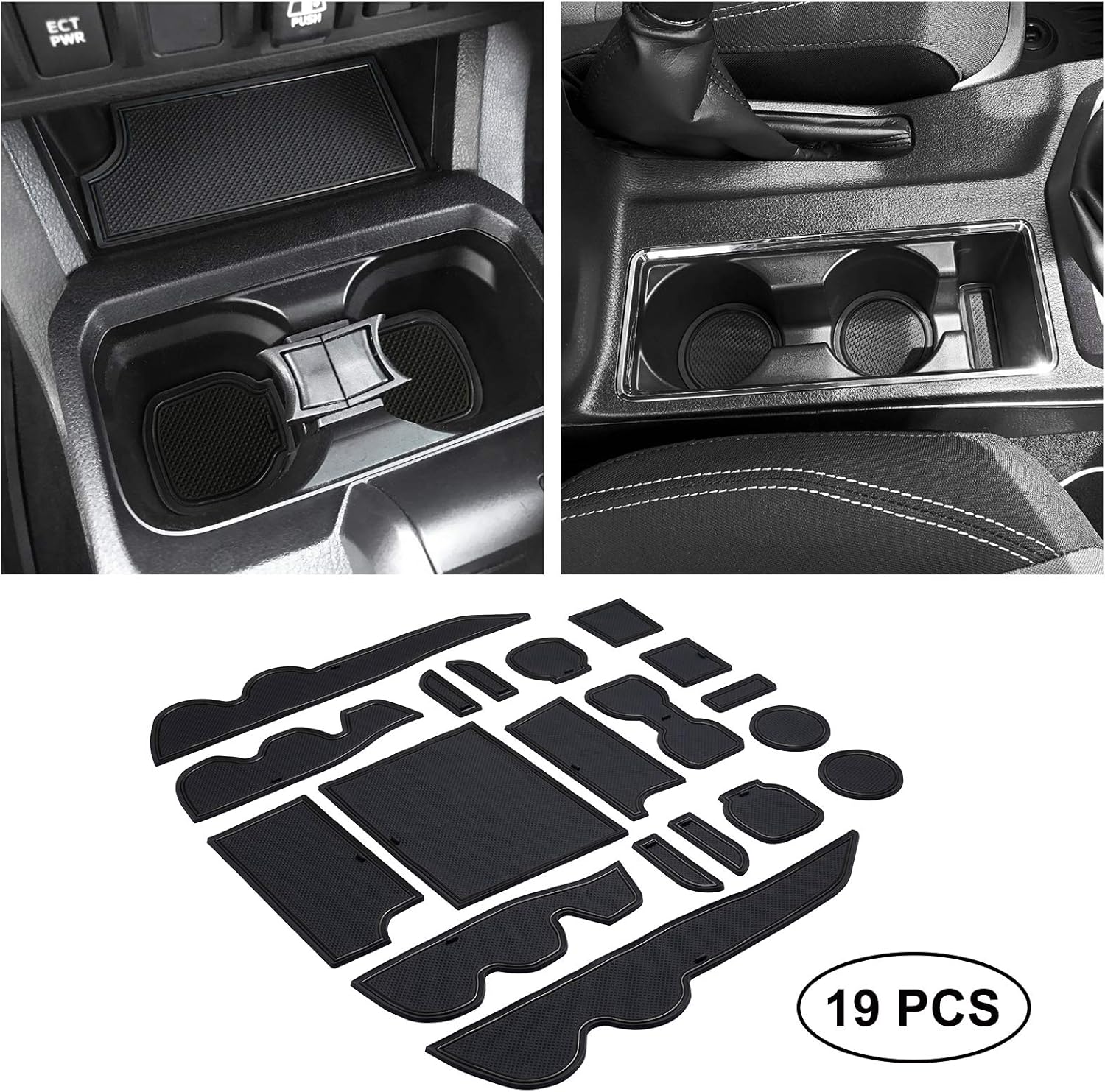 JKCOVER Premium Custom Liner Mat Accessories Compatible with Toyota Tacoma 2016 2017 2018 2019 2020 2021 2022, Cup Holder, Door Pocket and Center Console Inserts 19 Pcs (Double Cab, Gray Trim)
