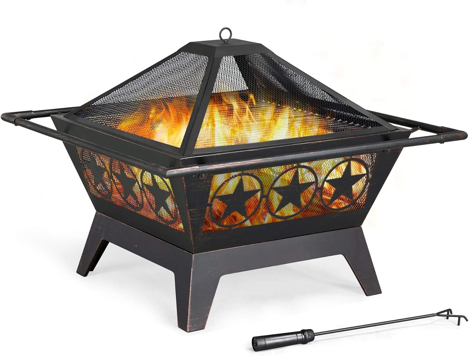 Yaheetech 32in Outdoor Fire Pit Metal Square Firepit Wood Burning Backyard Patio Garden Beaches Camping Picnic Bonfire Stove with Spark Screen, Log Poker