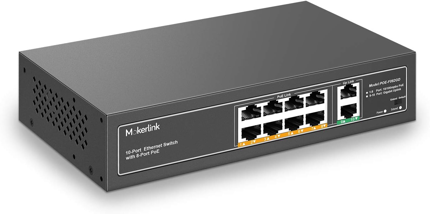 MokerLink 10 Port PoE Switch with 8 Port PoE+, 2 Gigabit Uplink, 120W 802.3af/at PoE 100Mbps, Fanless Plug & Play Pack of 2