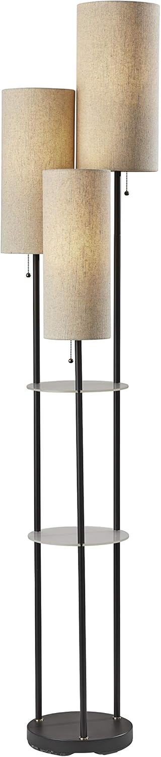Adesso 4305-01 Trio Shelf Floor Lamp, 68 in., 3 x 40W Type A (Not Included), Black w/ Antique Brass Accents, Floor Lamps