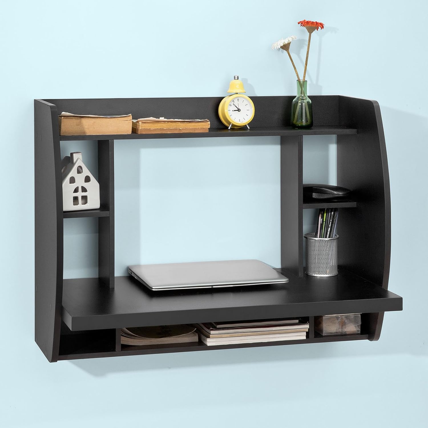 Haotian Home Office Table Desk Workstation Computer Desk with Storage Shelves, Trestle Desk (Black) Pack of 2