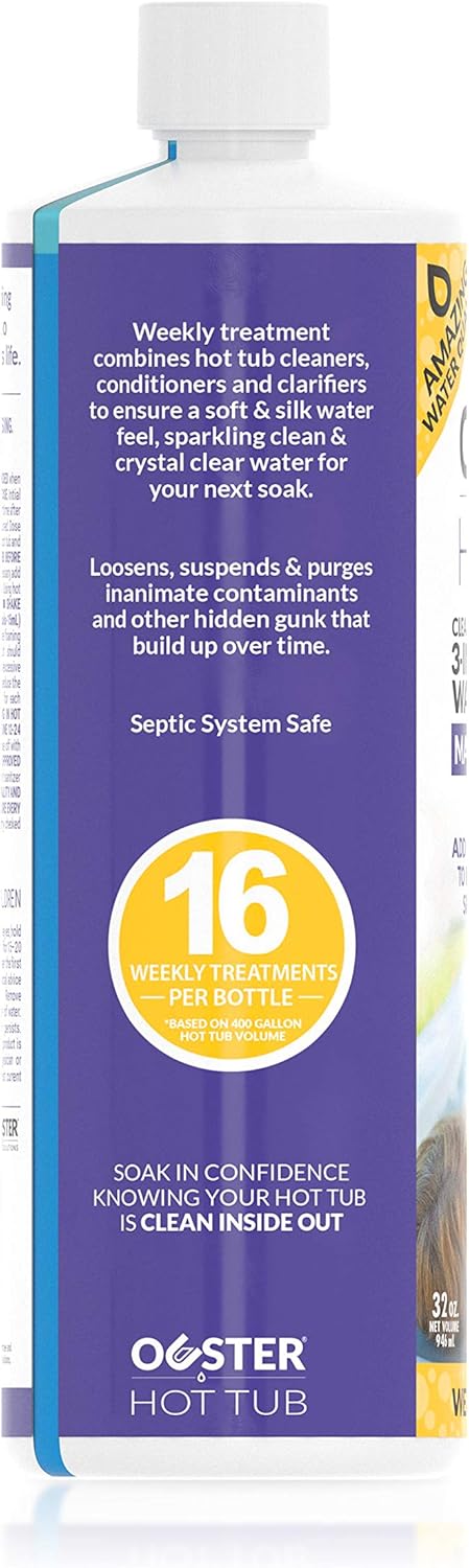 Ouster Hot Tub Cleaner– 3-in-1 Weekly Care for Portable Hot Tubs and Swim Spas – Sparkling Clean & Silky Soft Water – Reduces Harsh Spa Chemicals- 32oz Pack of 2