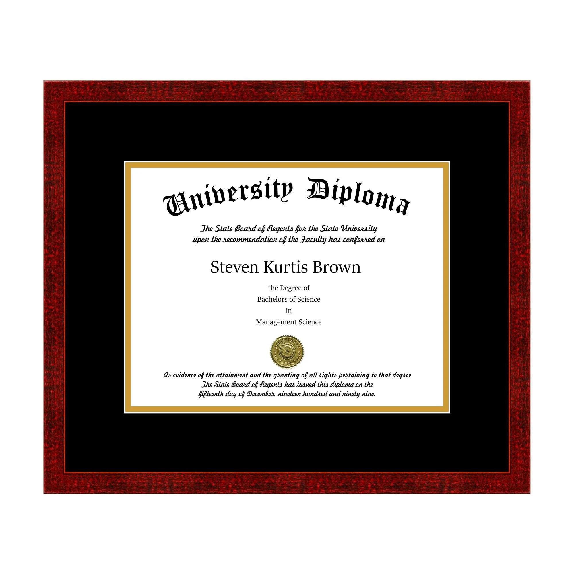 Perfect Cases and Frames Single Diploma Frame with Double Matting for 17x22 x 11x22 Tall Diploma with Black 3/4x22 Frame